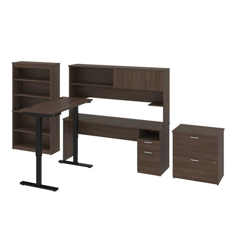 24” x 48” Standing Desk, 1 Credenza with Hutch, 1 Bookcase, and 1 Lateral File Cabinet