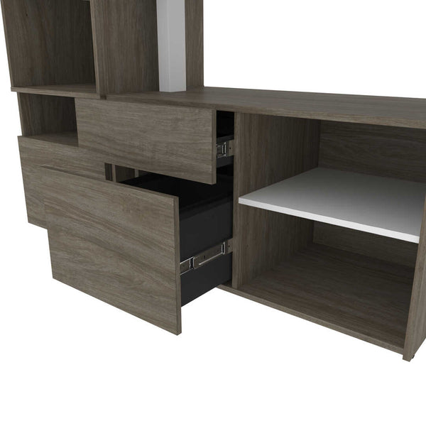 72W L-Shaped Standing Desk with Credenza and Shelving Unit