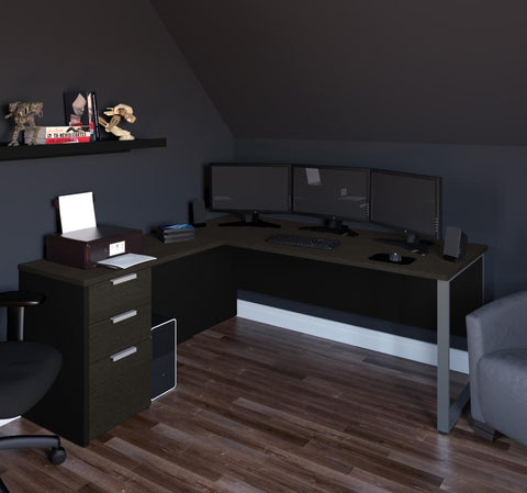 72W L-Shaped Desk with Drawers