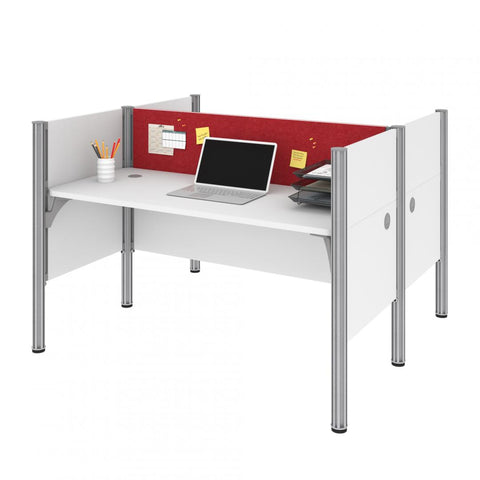 63W Office Cubicles with Red Tack Boards and Low Privacy Panels