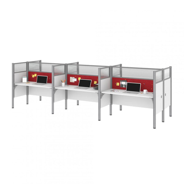 6-Person Office Cubicles with Red Tack Boards and High Privacy Panels