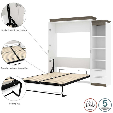 Grand lit escamotable (queen) et étagère étroite avec tiroirs (85L)