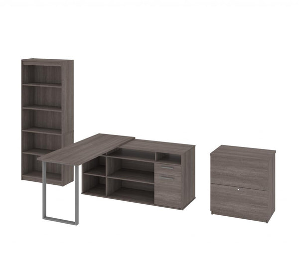 60W L-Shaped Desk with Lateral File Cabinet and Bookcase