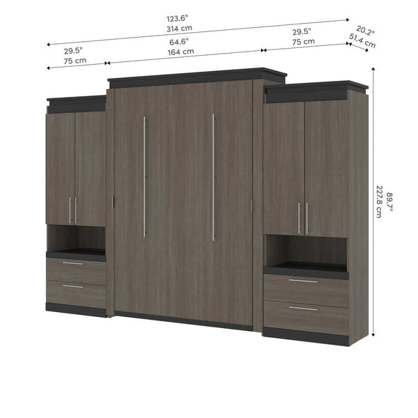 Queen Murphy Bed and 2 Storage Cabinets with Pull-Out Shelves (125W)