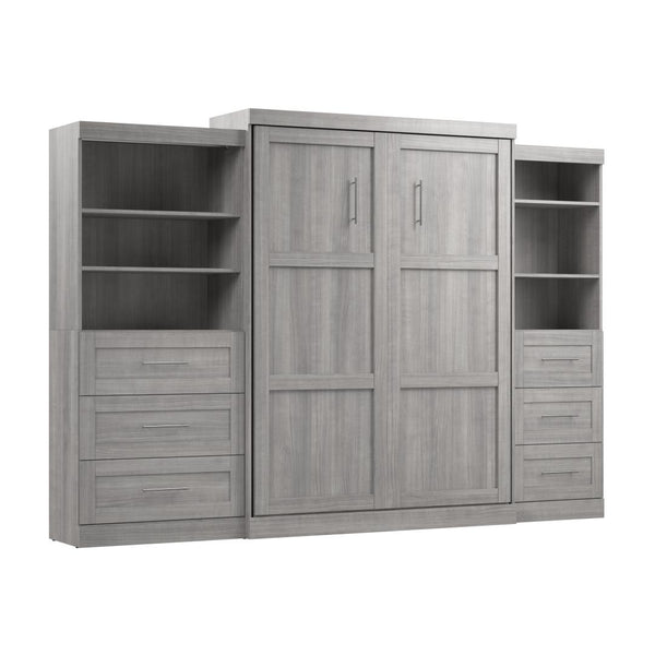 Queen Murphy Bed and 2 Shelving Units with Drawers (126W)