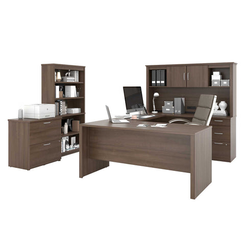 66W U-Shaped Desk with Hutch, Lateral File Cabinet, and Bookcase