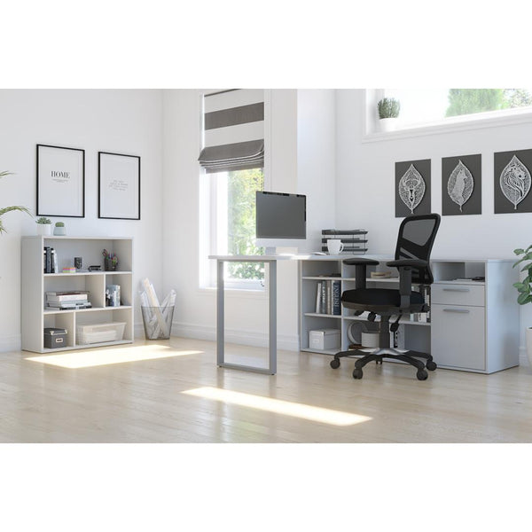 60W L-Shaped Desk with Asymmetrical Shelving Unit