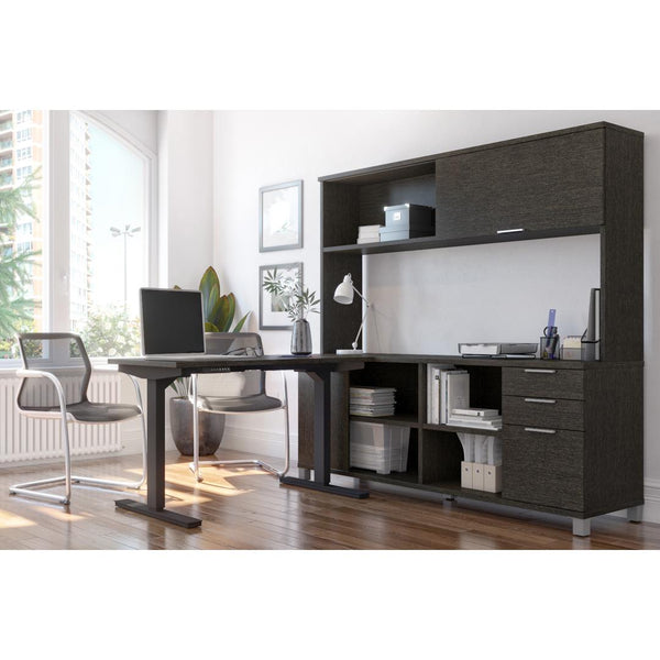 72W L-Shaped Standing Desk with Hutch