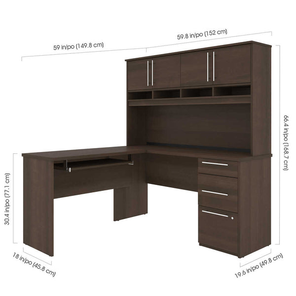 60W L-Shaped Desk with Hutch
