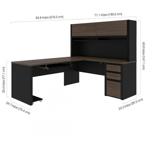 72W L-Shaped Desk with Hutch and Pedestal