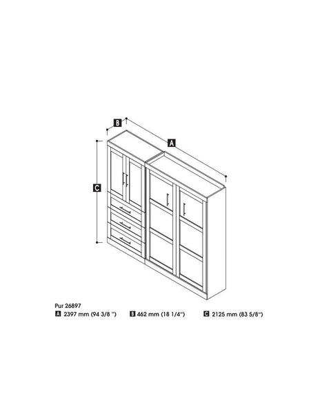 Lit escamotable double et armoire avec tiroirs (95L)