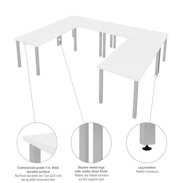 Four 60W x 30D Table Desks with Square Metal Legs
