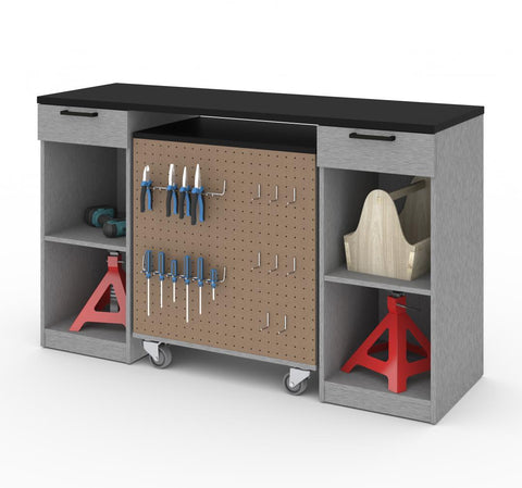 2-Piece Set:  2-Drawer Workbench and Mobile Storage Cabinet