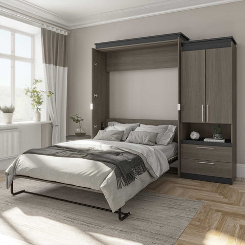 Queen Murphy Bed and Storage Cabinet with Pull-Out Shelf (95W)