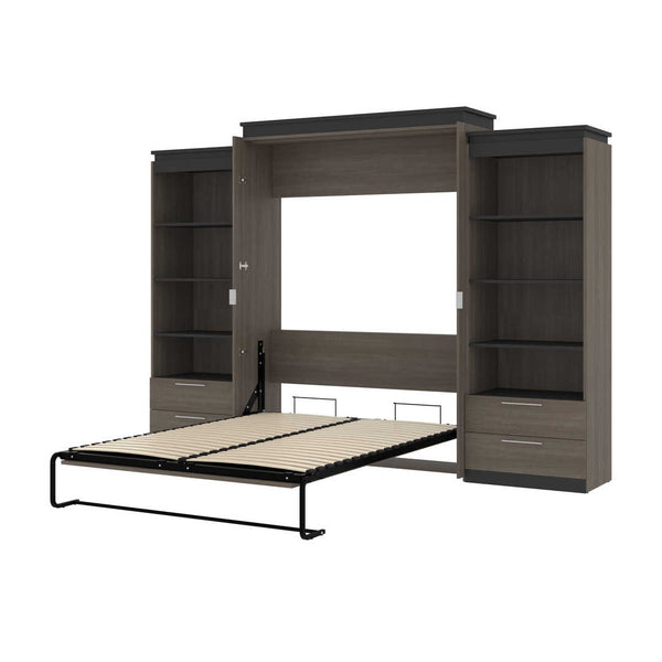 Queen Murphy Bed and 2 Shelving Units with Drawers (125W)
