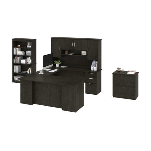 71W U-Shaped Executive Desk with Hutch, Lateral File Cabinet, and Bookcase