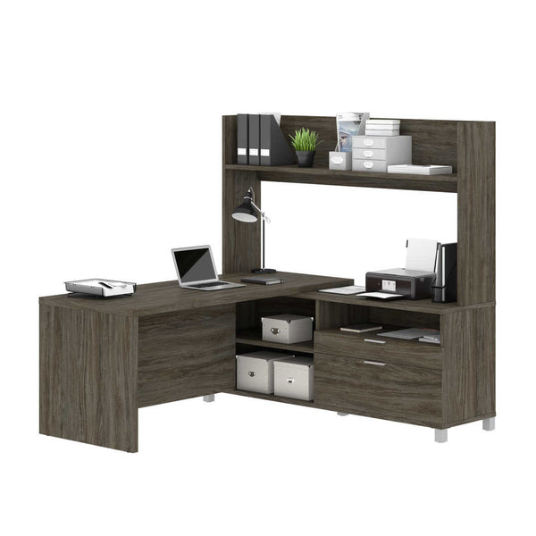 72W L-Shaped Desk with Single Shelf Hutch