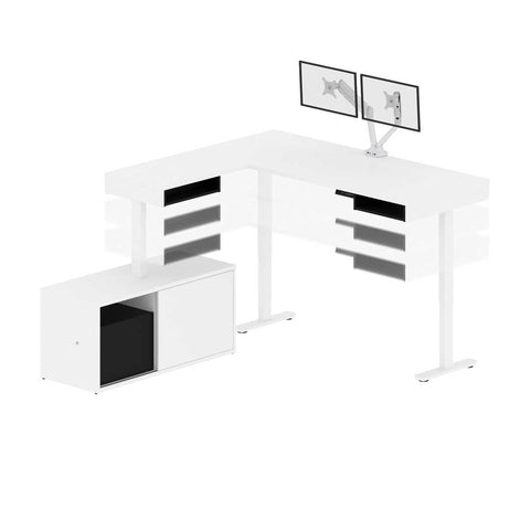 81W L-Shaped Standing Desk with Dual Monitor Arm and Credenza