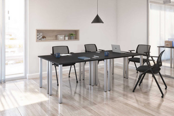 Four 48W x 24D Table Desks with Square Metal Legs