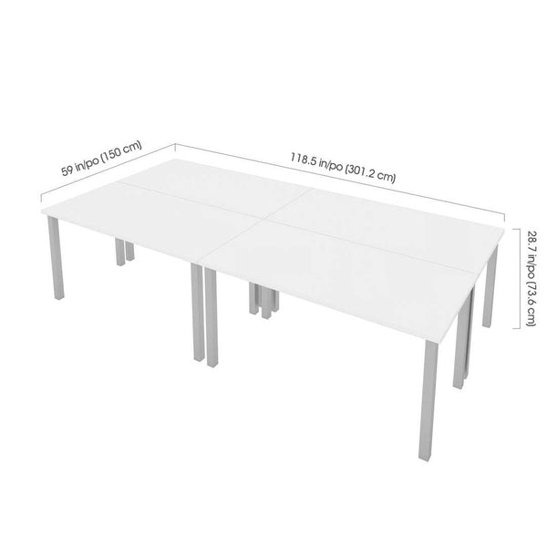 Quatre tables de bureau 60L x 30P avec pattes carrées en métal