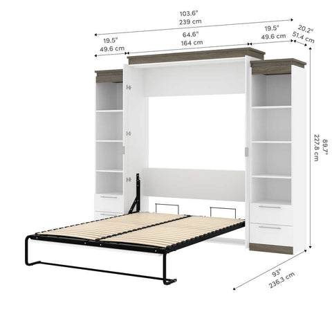 Grand lit escamotable (queen) et 2 étagères étroites avec tiroirs (105L)