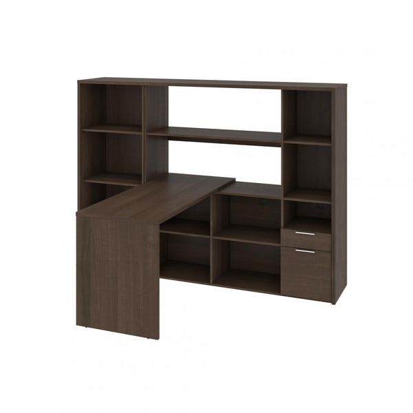 60W L-Shaped Desk with Hutch and Bookcase