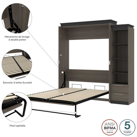 Grand lit escamotable (queen) et étagère étroite avec tiroirs (85L)