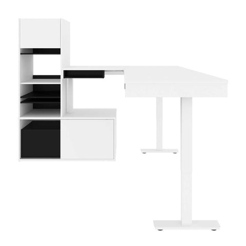 81W L-Shaped Standing Desk with Credenza and Narrow Hutch