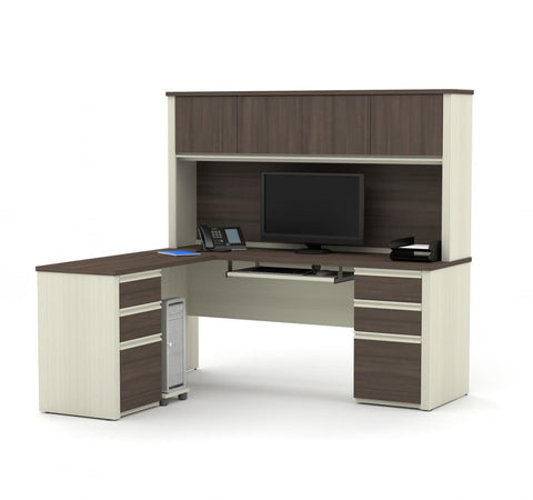 Modern L-Shaped Office Desk with Two Pedestals and Hutch