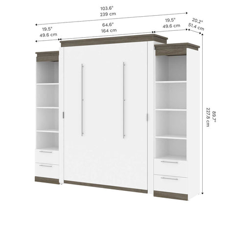 Queen Murphy Bed and 2 Narrow Shelving Units with Drawers (105W)