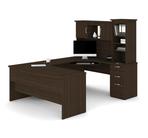 65W U or L-Shaped Executive Desk with Pedestal and Hutch