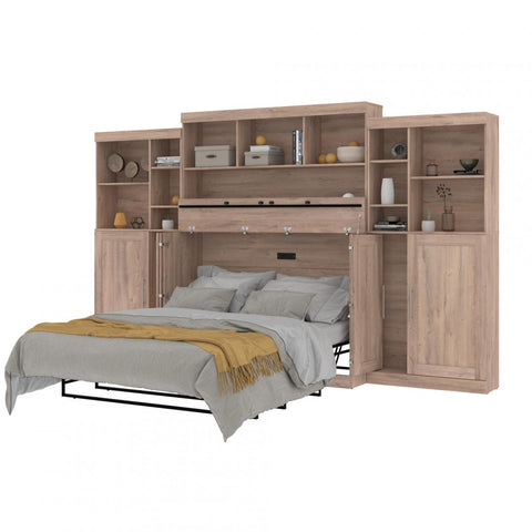 Grand lit cabinet (queen) avec matelas et rangement supérieur (139L)
