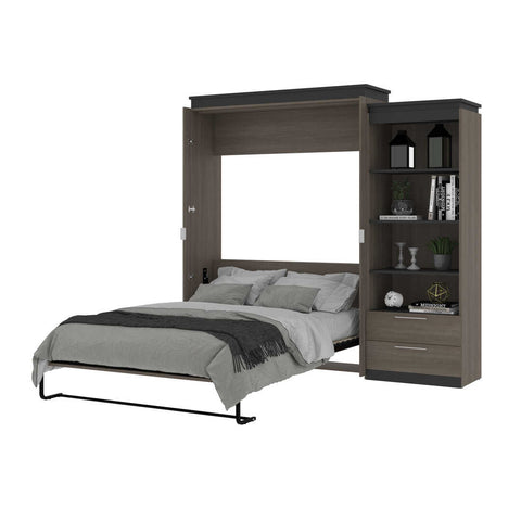 Queen Murphy Bed and Shelving Unit with Drawers (95W)