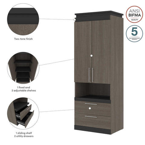 30W Tall Storage Cabinet with Doors, Drawers and Pull-Out Shelf