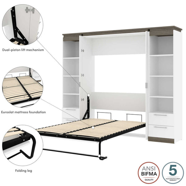 Full Murphy Bed and 2 Narrow Shelving Units with Drawers (99W)