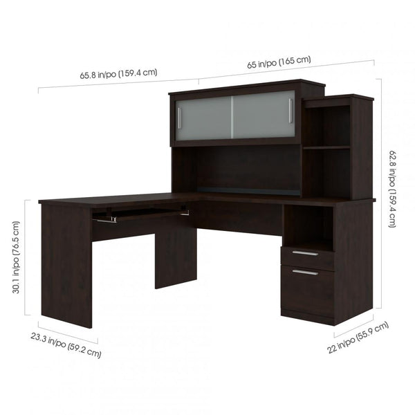 65W L-Shaped Desk with Hutch, Lateral File Cabinet, and Cubby Bookcase