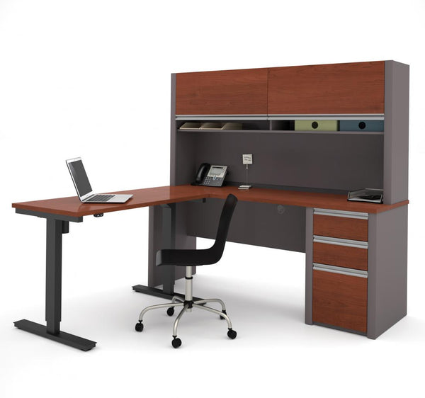 72W L-Shaped Standing Desk with Pedestal and Hutch