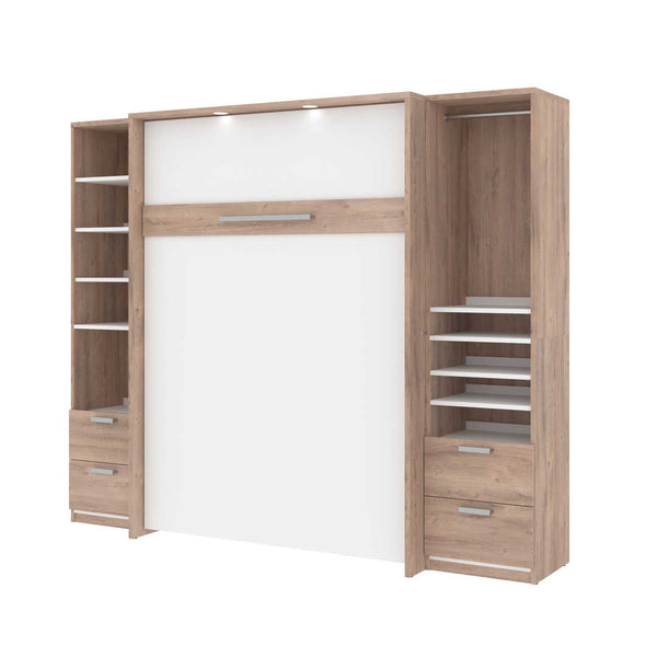 Full Murphy Bed and 2 Narrow Shelving Units with Drawers (98W)