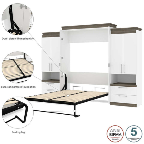 Queen Murphy Bed with Storage Cabinets and Pull-Out Shelves (126W)