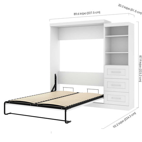 Grand lit escamotable et étagère avec tiroirs (90L)