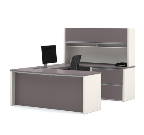 72W U-Shaped Executive Desk with Lateral File Cabinet and Hutch