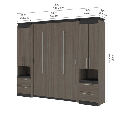 Full Murphy Bed and 2 Storage Cabinets with Pull-Out Shelves (99W)
