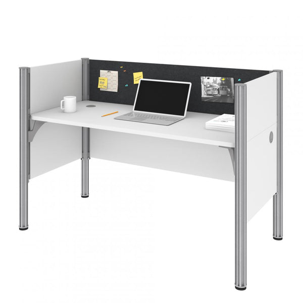 63W Single Office Cubicle with Gray Tack Board and Low Privacy Panels