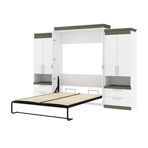 Grand lit escamotable avec armoires et tablettes coulissantes (126L)