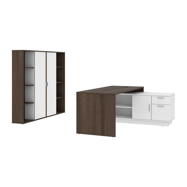 72W L-Shaped Desk with Storage Cabinets