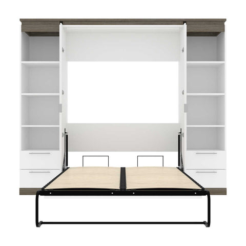 Full Murphy Bed and 2 Narrow Shelving Units with Drawers (99W)
