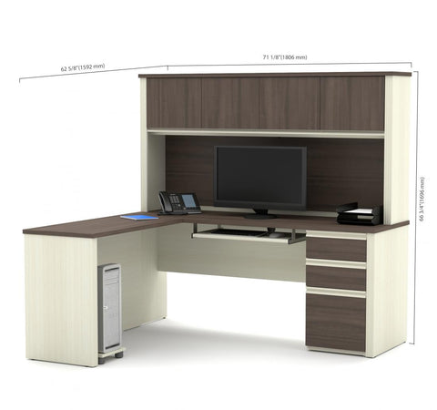 72W L-Shaped Desk with Pedestal and Hutch