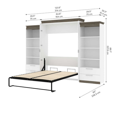 Grand lit escamotable (queen) et 2 étagères avec tiroirs (125L)