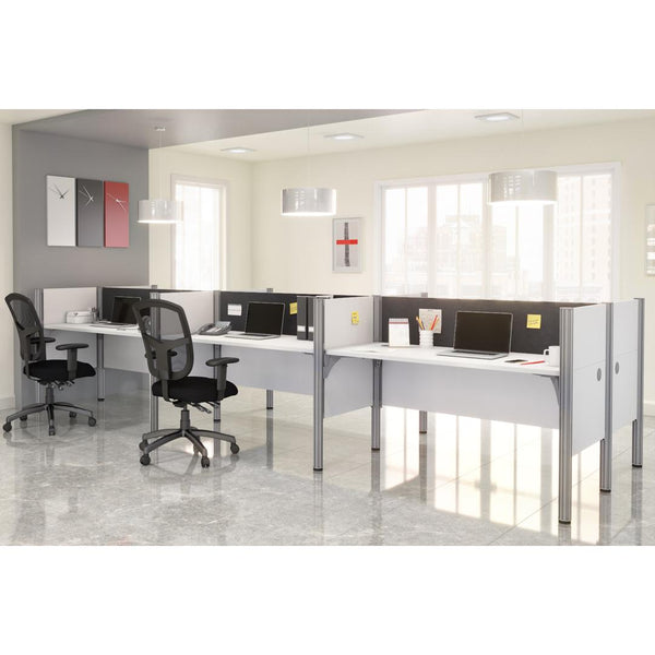 6-Person Office Cubicles with Gray Tack Boards and Low Privacy Panels