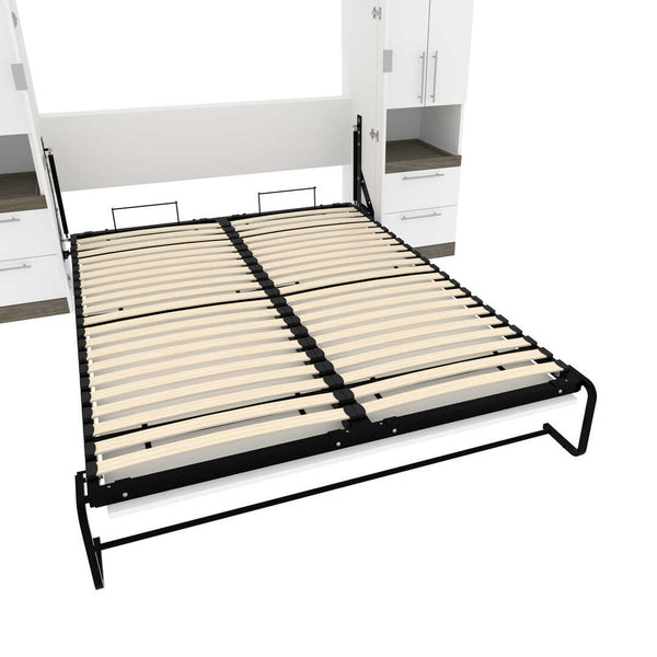Grand lit escamotable avec armoires et tablettes coulissantes (106L)